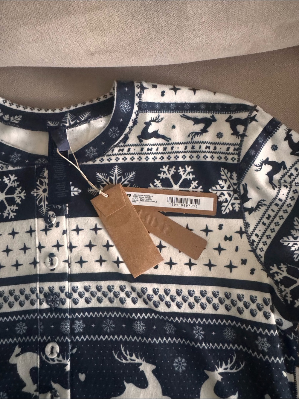SKIMS Logo Plush Pointelle Henley and Short Set - Navy Deer Fair Isle